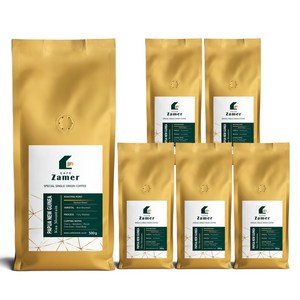 카페자메르 파푸아뉴기니 쿠아마운틴 싱글오리진 원두 커피, 홀빈(분쇄안함), 500g, 6개