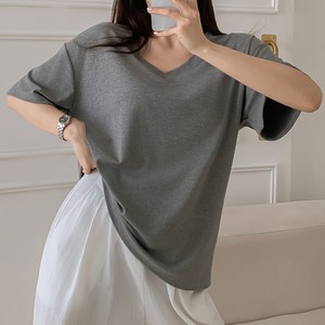 디즈마 촉촉 레이온 여성 브이넥 반팔 티셔츠 오버핏 반팔티 루즈핏