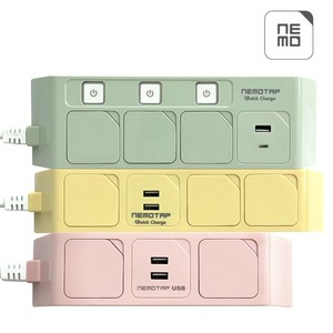 네모탭 국산 USB/C타입 초고속충전 컬러 멀티탭, 개별3구(카모그린), 고속A타입(USB+USB), 1.5m, 1개