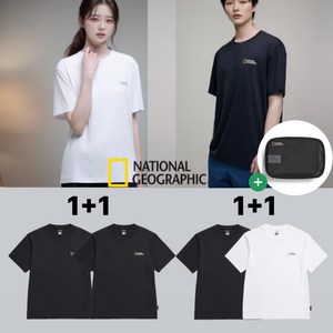 [국내매장판] 1+1 내셔널지오그래픽 반팔 티셔츠 유니 메이스 쿨링 라운드 공용+다용도 파우치