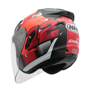 NHK R1 오토바이 오픈페이스 헬멧 그래픽 솔리드 바이크 하이바, 알리 에이드리언 블랙/레드 도프트, 2XL