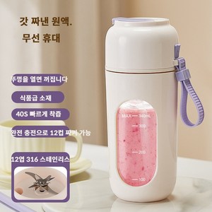 PYHO 휴대용 무선 믹서기 파워풀한 회전수의 새로운 미니 주스컵 가정용 전기 믹서컵 350ml, 보라