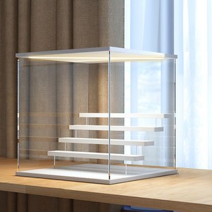 미니 피규어장식장 진열장 아크릴 케이스 전시장 LED 블랙 진열장 정리함 보관함, 화이트4층(led)