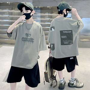 비엔스 남아 여름 세트 초등생 루즈핏 페인트 반팔 반바지 세트 초중생 츄리닝 티셔츠 팬츠