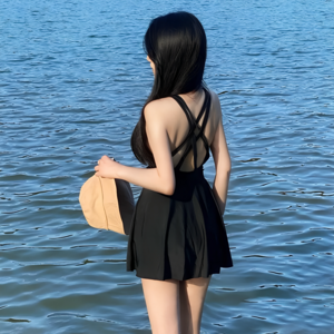 리넬라 홀터넥 모노키니 슬림 원피스 수영복, Deep Black M