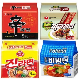 블루존 오뚜기 농심 팔도 봉지라면4종세트 (신라면5P + 진라면 5P + 짜파게티5P+ 팔도비빔면5P), 1세트