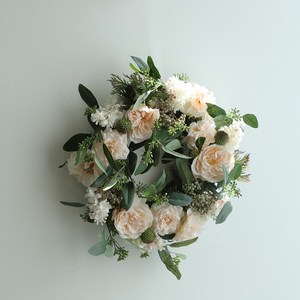 수국 장미 조화 리스 인테리어 벽장식 테이블센터피스 35cm 2-color, LT.핑크