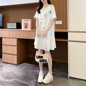 여성 데일리 루즈핏 반팔 맨투맨 원피스 캐주얼 숄 미디 원피스 여름 반팔원피스