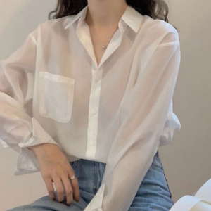 바네스 오버핏 시스루 셔츠 쉬폰 오피스룩