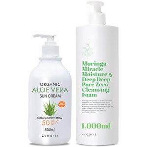 아요델 알로에베라 프리미엄 썬크림 500ml +모링가 포어제로 클렌징폼 1000ml 선크림