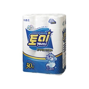 토미 천연펄프 두루마리 롤 화장지 엠보 3겹 30m 30롤, 30개, 30개