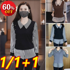 1/1+1 모던 페이크 투피스 셔츠 여성 디자인 느낌 상의 긴팔 이너