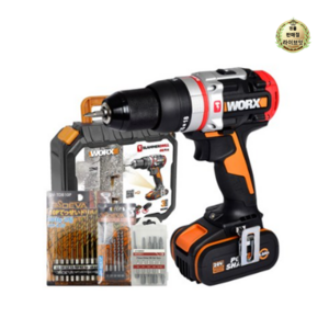 WORX ORANGE 20V 충전 슬래머 해머드릴 풀세트 WX354.3 + 비트 콘크리트 5종 + 금속 10종 + 드라이버팁 5종 세트, 1세트