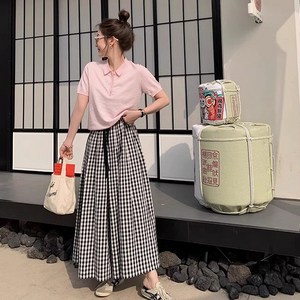 제이로그 체크 와이드 치마 바지 밴딩 팬츠 스커체크PT