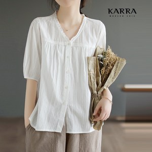 KARRA (77까지)레이스브이넥5부블라우스_A3F0142