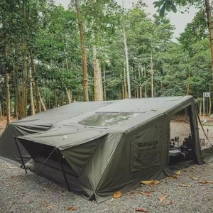 Dawning Fire 7분 초간단설치 주차장 포함 대형 에어텐트 가족 캠핑용 4계절 방수 확장형 (프라이버시창+파노라마뷰), 그린