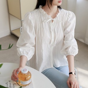 러블리 핀턱 프릴 리본 블라우스
