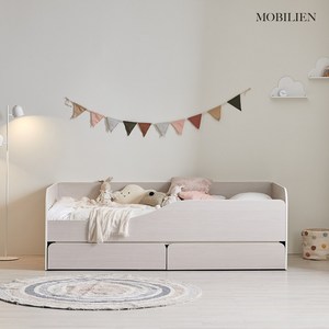 모빌리엔 저상형 수납 어린이 키즈 침대 프레임, 수납형, 아이보리워시(우형, 선택안함(매트리스별도)