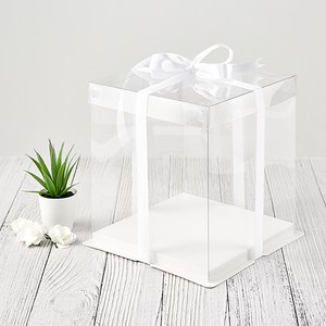 [비프럼] 투명 2단 케이크 쉬폰 케익 꽃 선물 상자 포장 박스 케이스