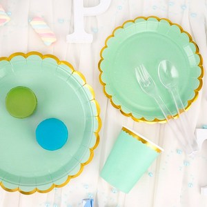 파티팡 파티접시 23cm 10p + 파티접시 18cm 10p + 파티컵 10p 생일 테이블패키지 10인세트, 골드라인 민트, 2개