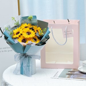 셔니엘 해바라기 장미 비누 꽃다발 특별한 선물 (비누 꽃다발+투명 쇼핑백), 민트 블루