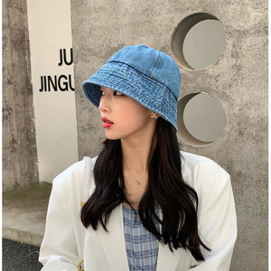 [퀸즈샵] 남녀공용 면 데님 버킷햇 빅사이즈 남자 여성 대두 벙거지 튤립핏 챙 등산모자 나들이 단풍놀이 해외여행모자 베트남