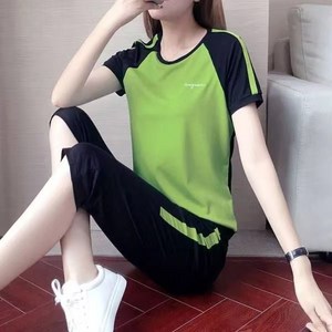 Hasvz여름 여성 트레이닝복 상하세트 캐주얼 와이드 7부 슬림핏 바지 세트