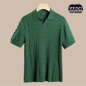 [EARON] 꼬임 니트 브이넥 카라 폴로 남성 반팔티
