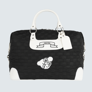 테디베어 로고 자수 엠보 보스턴백, 블랙