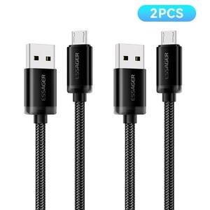 Essager USB A타입 to 마이크로 5핀 고속충전 케이블, 블랙, 2개, 3m