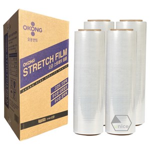 [유니스몰/정품 정규격보장] OKONG 스트레치필름 공업용랩 파렛트랩 4개입 1박스, 30mic x 500mm x 200m, 4개