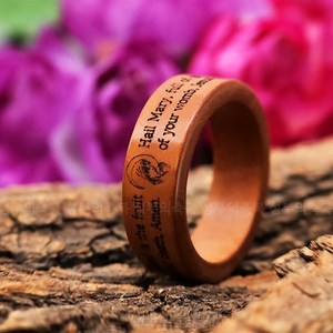 성모송 천주교 묵주 십자가 성당 견진 영어 나무 반지A