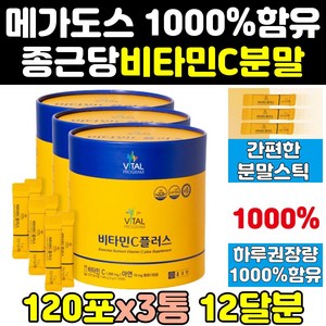 종근당 메가도스 비타민 c 씨 분말 가루 1000mg 3통 고함량 비타c 파우더 고용량 플러스 메가c 종근당건강 대용량 스틱 아연 메가씨, 3개, 240g
