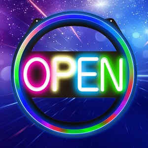 LED보드나라 원형 레인보우 발광 LED보드 영업중 간판 LED오픈사인 OPEN 전광판 조명 개업선물, AD-1_레인보우 발광 원형 OPEN