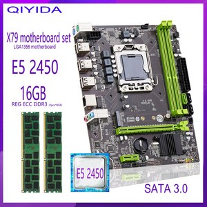 Qiyida X79 마더보드 세트 LGA1356 E5 2450 CPU 2 개 x 8G = 16GB 1600MHz 12800R DDR3 메모리, 한개옵션0, 2개