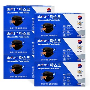 국내생산 플러스 365 일회용 대용량 마스크 부직 3중필터, 6개, 검정색, 50매입