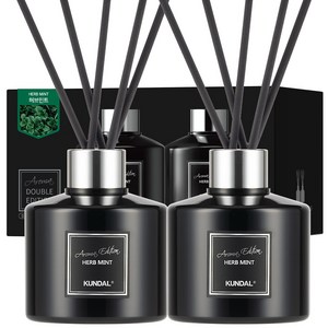 쿤달 퍼퓸 디퓨저 아로마 에디션 200ml 2개 + 섬유스틱 10개 라임바질앤만다린향, 허브민트