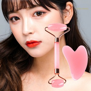 본느셩스 로즈쿼츠 하트 얼굴 괄사 마사지기 롤러 세트, 핑크, 1개