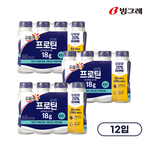 빙그레 요플레 프로틴 드링크 요거트 12개입(플레인 딸기바나나 택), 210ml, 12개