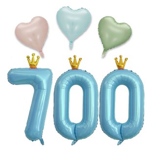 [해피쏘굿] 40인치 대형 핑크/블루 왕관숫자풍선 (1~1000) + 하트풍선세트, 숫자700, 1세트, 블루 왕관 숫자풍선