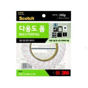 3M 스카치 다용도 폼 양면 테이프 18mm x 5m, 흰색, 4개