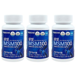 삼성MSM100 3개월 360정 + 7일분 3통 90정 증정 2023년 신제품 단상자없음 관절영양제 무릎 어깨 허리 손목 연골 식이유황 엠에스엠 제품아웃박스없음, 3개월분 360정 + 7일분 3통 90정, 4개, 120정