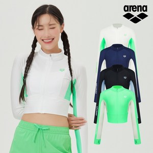 아레나 여성용 엑티브 레귤러핏 세미크롭 집업 래쉬가드 A4BL1QR47, BLACK