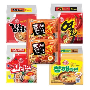 오뚜기 봉지라면 5종 (진라면매운맛5p+열라면5p+참깨라면4p+김치라면4p+틈새라면2p) 1세트