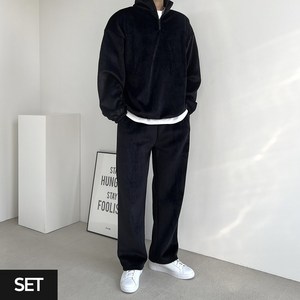 맨로틱 [SET]남녀공용 기모 발열 골지 맨투맨 + 조거팬츠 와이드 밴딩 세트