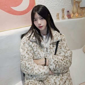 라오농 가을 겨울 느슨한 표범 프린트 봉제 짧은 코트 모피 패딩 코트 NJ8X +11feBG6w