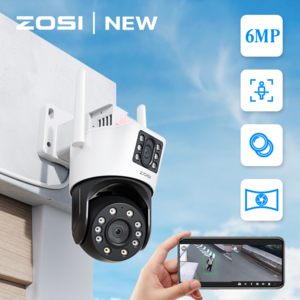 ZOSI WiFi CCTV 6MP 600만화소 F2.0 듀얼 렌즈 고화질 감시 카메라 실외용 360도 보안 카메라, 화이트, 1개