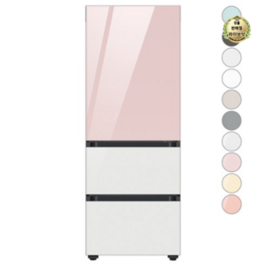 [색상선택형] 삼성전자 비스포크 김치플러스 3도어 키친핏 냉장고 313L 방문설치, 글램 핑크+글램 화이트, RQ33C74C3AP