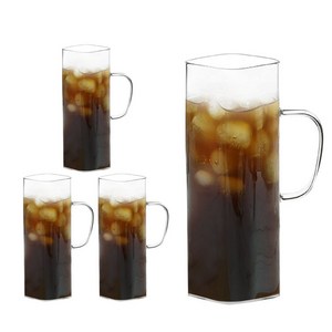 감성 홈카페 사각글라스 내열유리컵 사각컵, 사각머그 500ml, 4개