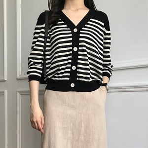 럭키제이 여성용 단가라 7부 브이넥 가디건